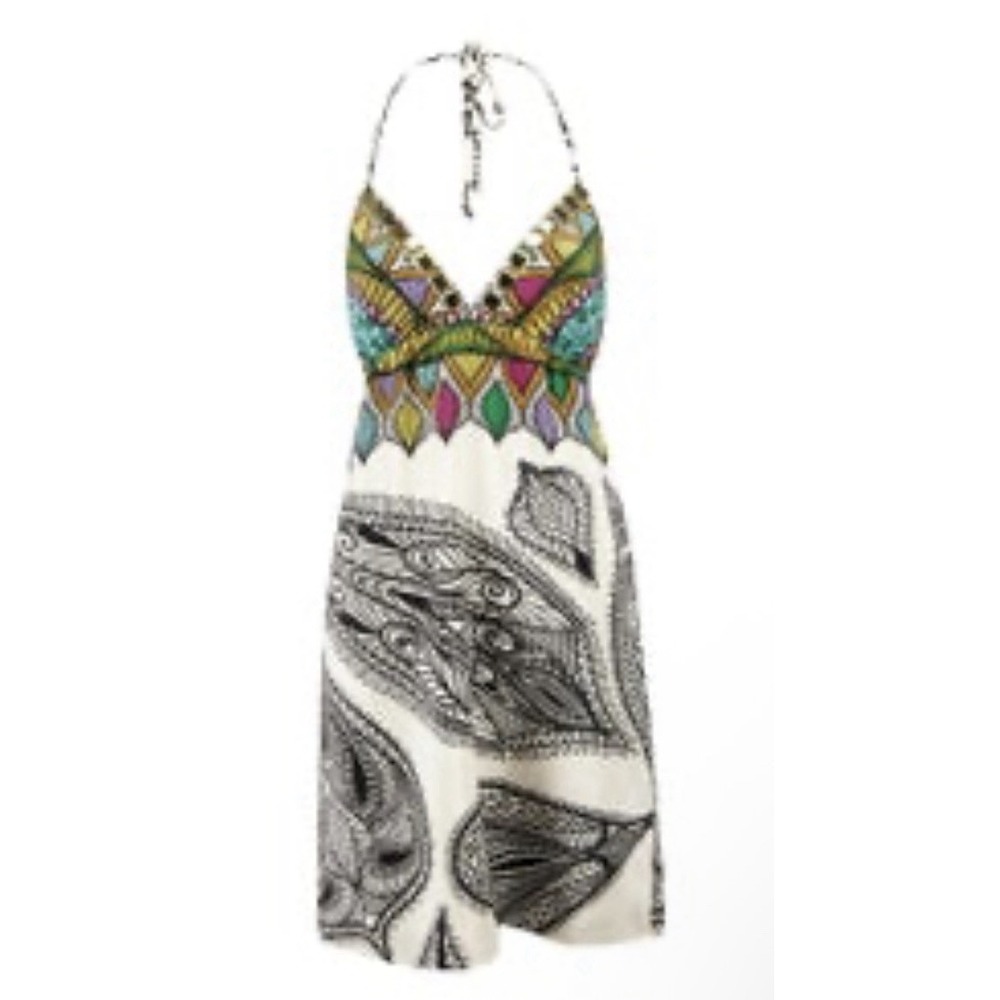 Tibi Silk Halter Mini Dress Paisley Resort Boho Party Size 6